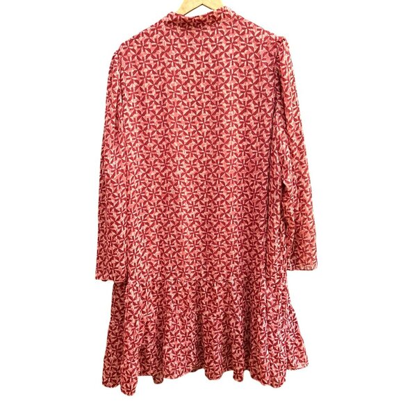 London Times Woman Red Pink Gold Geometric Print Tiered Midi Length Dress 20W - Picture 5 of 6
